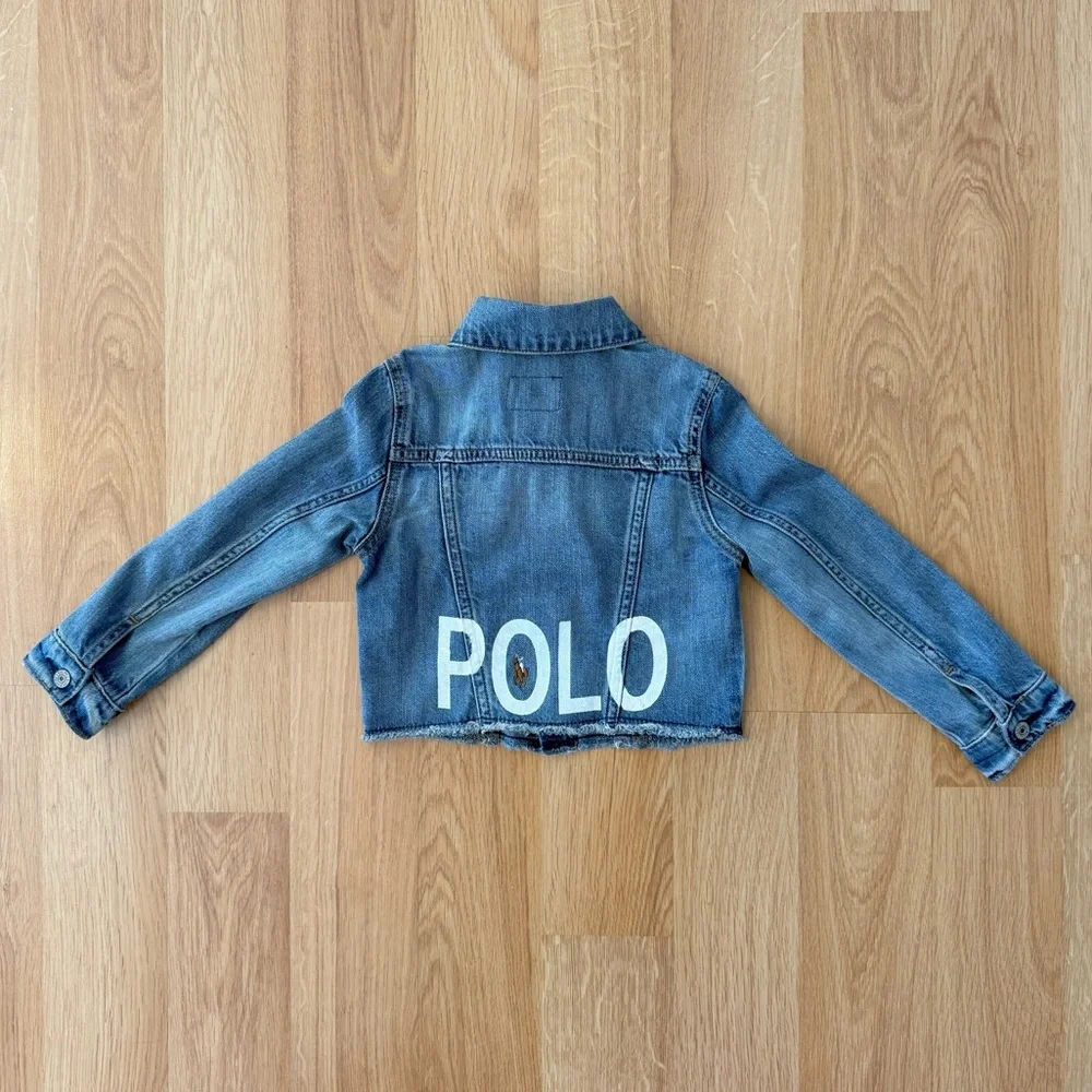 EUC Ralph Lauren Girl Denim Jacket, POLO & Colorful RL Logo Embroidered on Back